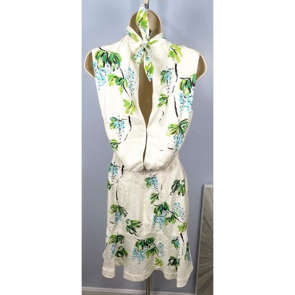 Saloni Fleur Silk Floral Mini Dress in Dotty Stamped Blueberry Size 2 - Picture 7 of 9